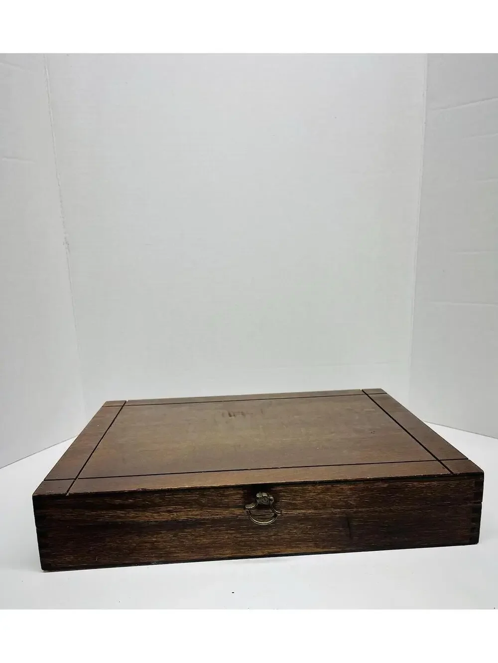 Naken's Brown Silverware Chest Tarnish Proof Cloth Lining Red 14.5x11x3